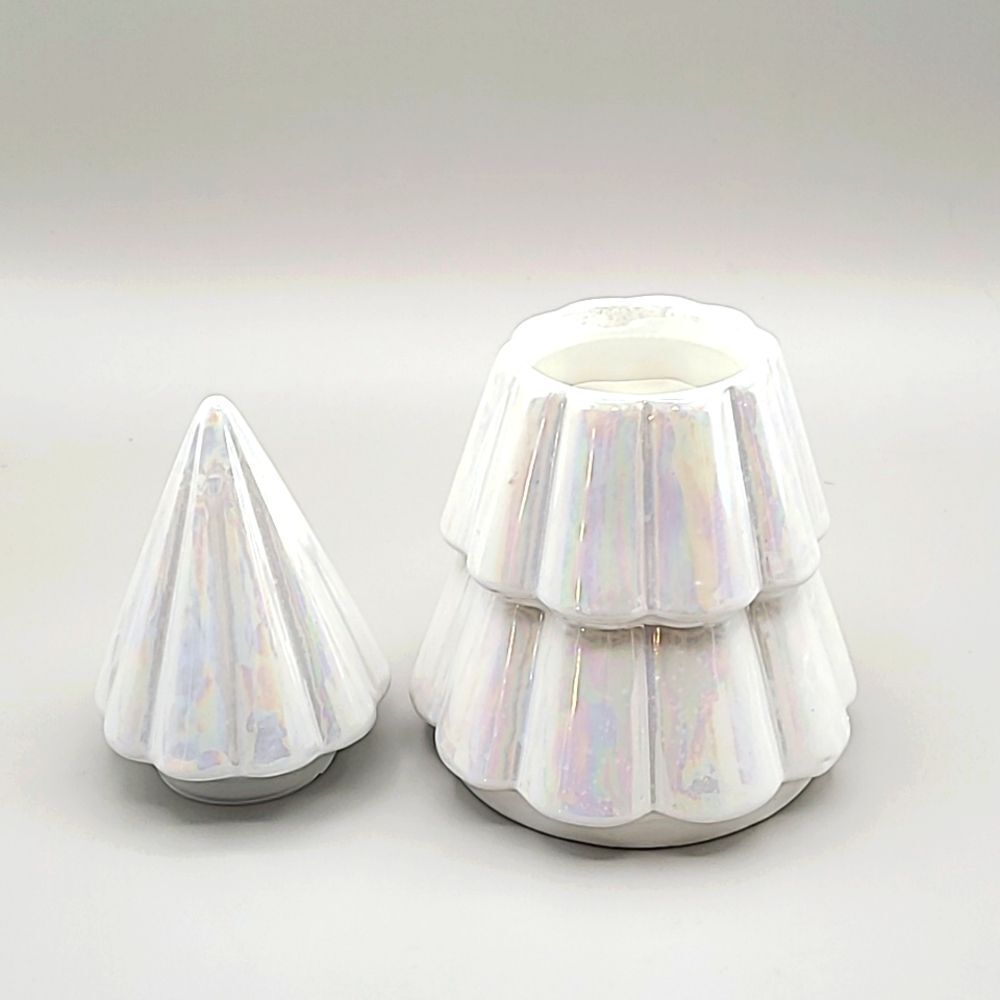 White Tiered Christmas Tree Decoration & Candle by Removing the Top, NWOT